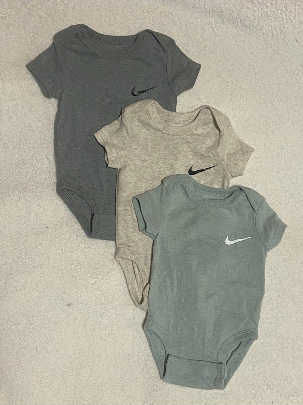 Nike Baby Short-Sleeve One-Piece Bodysuits - Gray, Beige, Sage Green